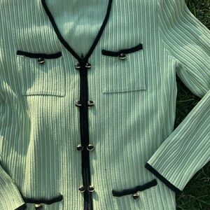 St. John Green Zip Cardigan